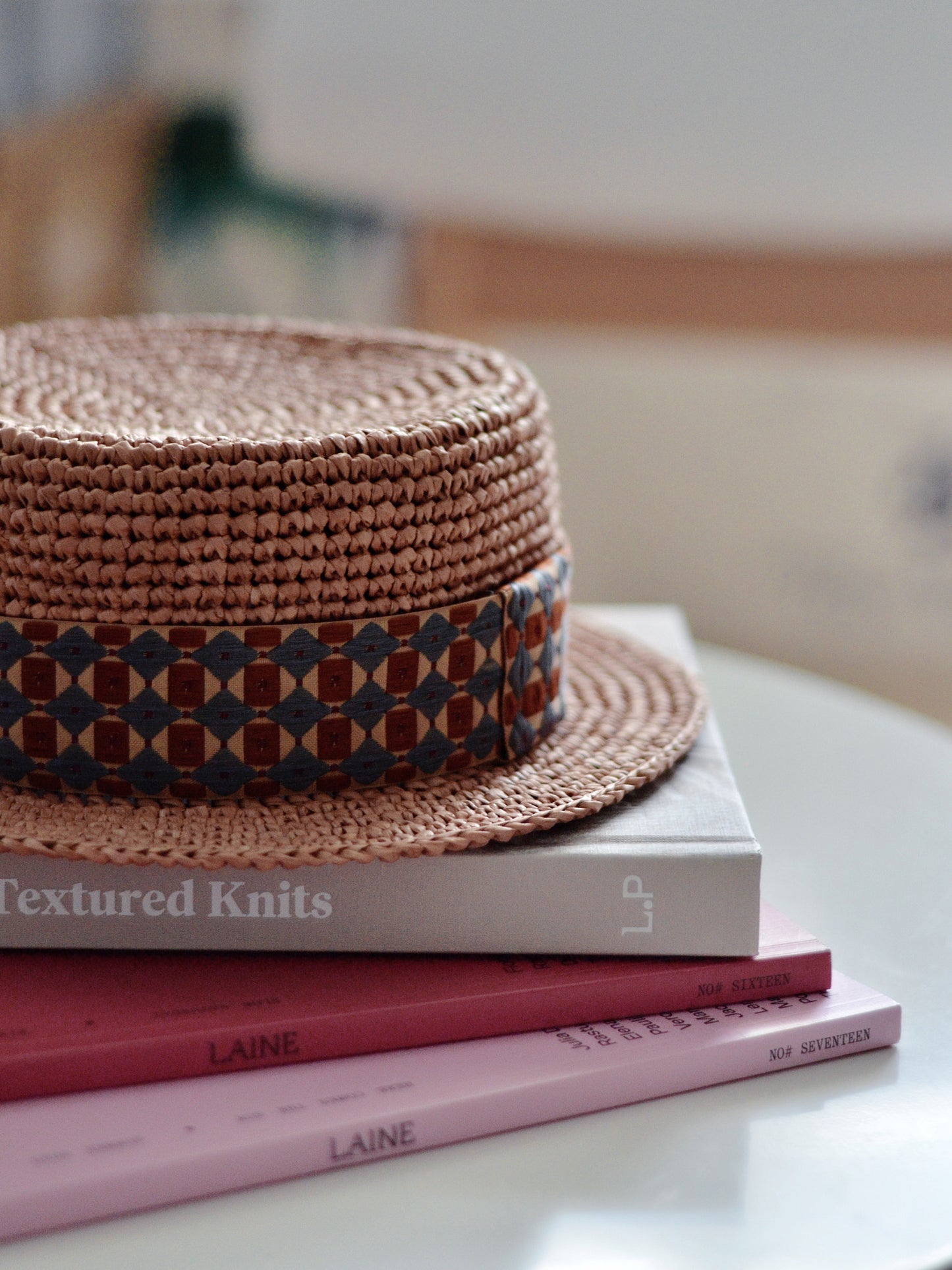 Sunset Sydney Flat-brim Hat (natural dyed paper yarn)