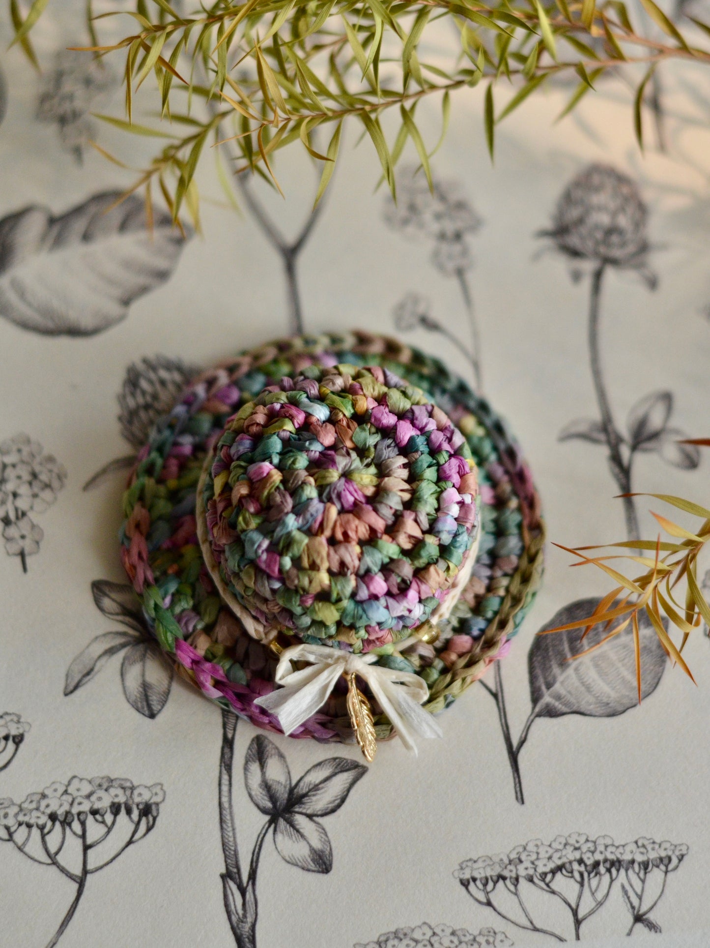 Handmade Straw Hat Brooch | Paper Yarn