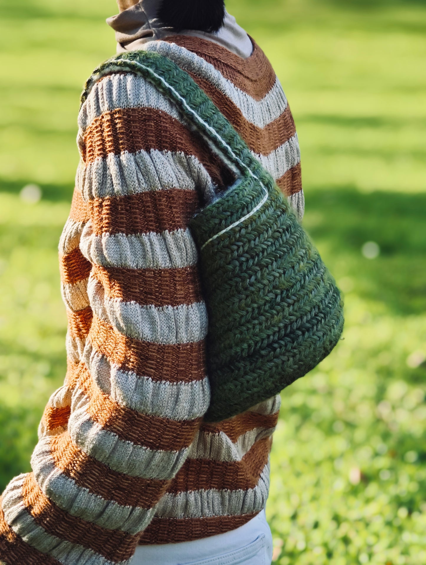 Mélange Green Bucket Bag | wool, fluffy alpaca, paper yarn | ready-to-ship