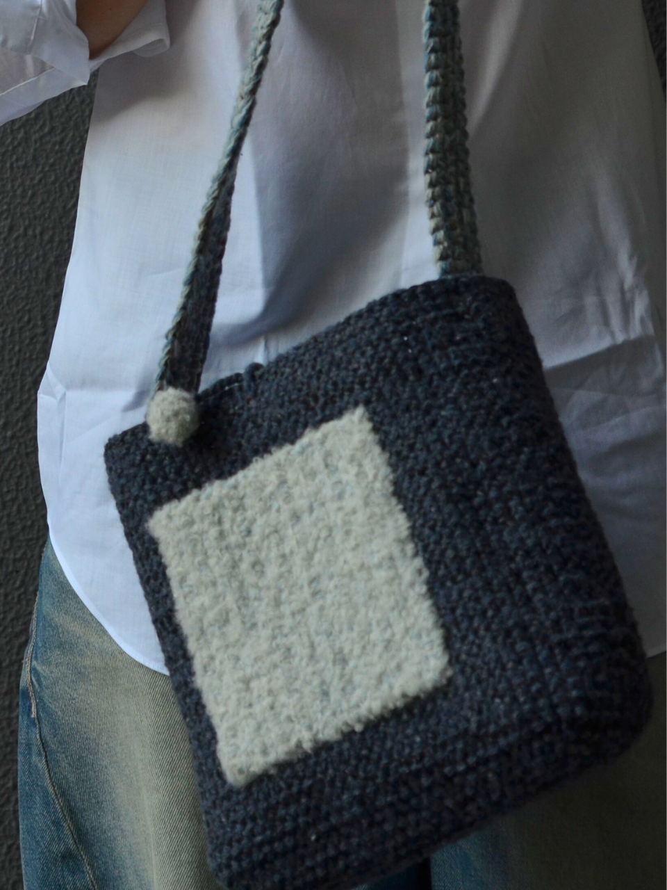 Reversible Tote Bag | Wool and Paper Yarn | Dark Blue | ready-to-ship
