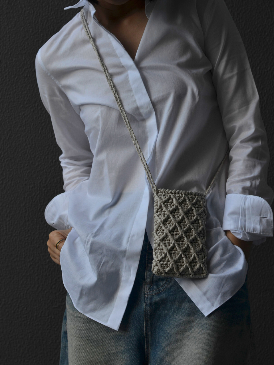 Lozenge Phone Bag | Paper Yarn | grey | made-to-order