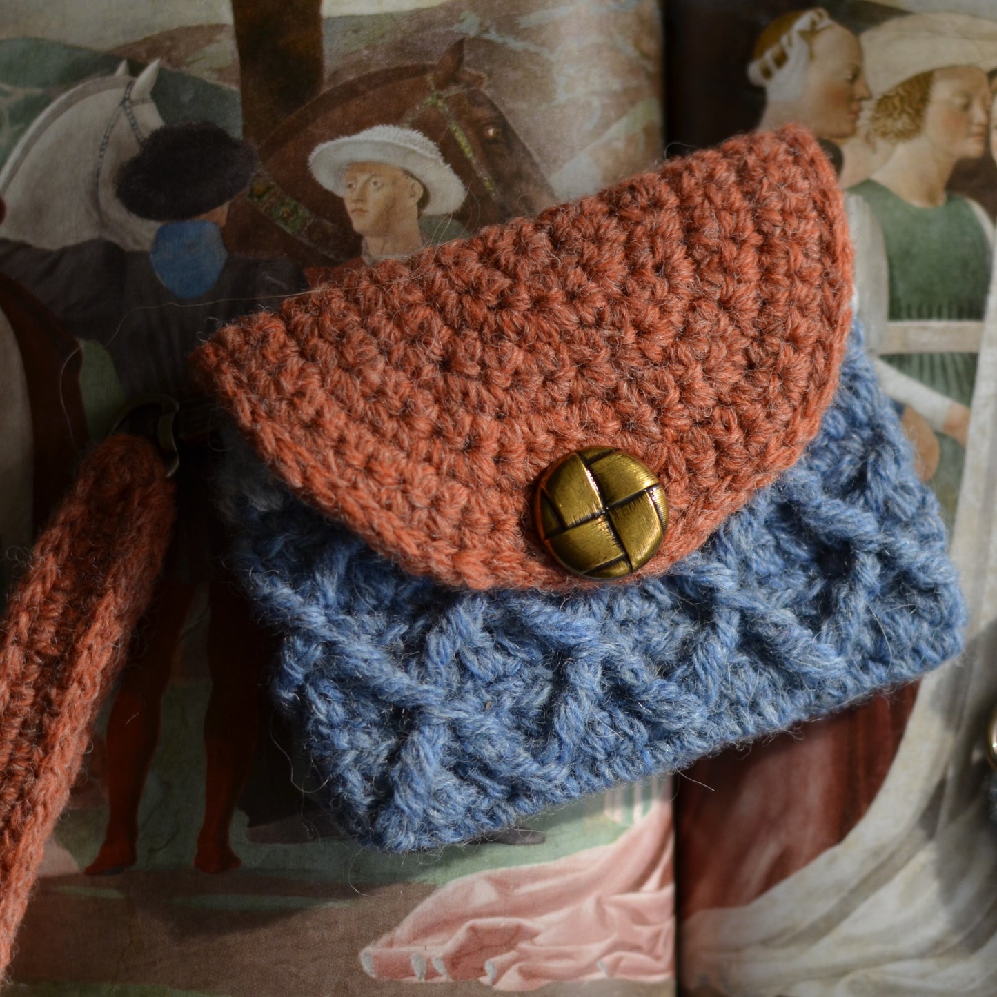 Card & Coin Purse | Organic Shetland Wool | orange and blue
