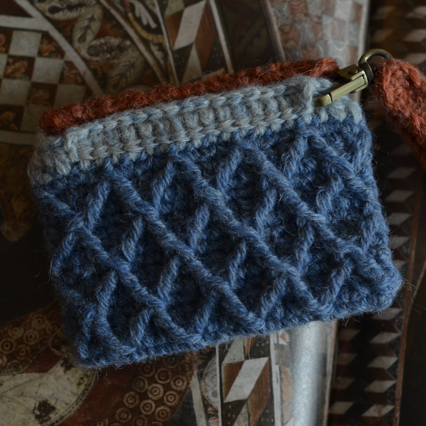 Card & Coin Purse | Organic Shetland Wool | orange and blue
