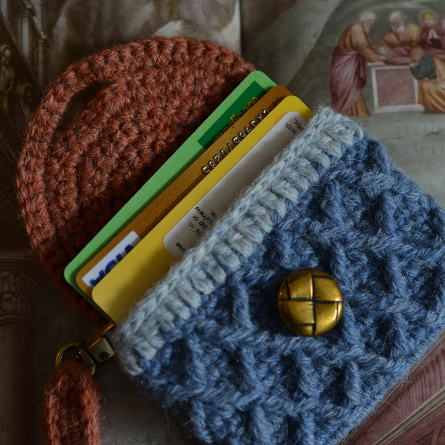 Card & Coin Purse | Organic Shetland Wool | orange and blue